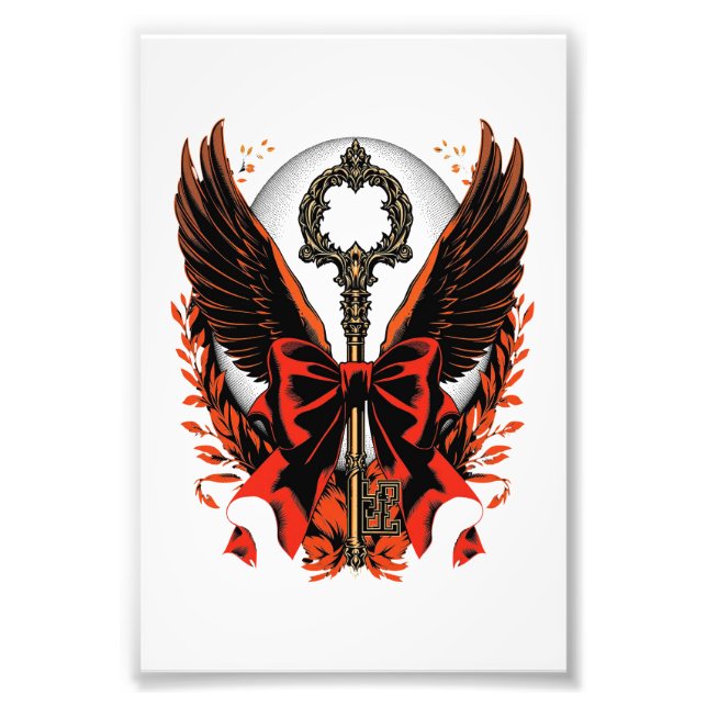 Gothic Velvet Bow Key with Wings & Moon Photo Print (Front)