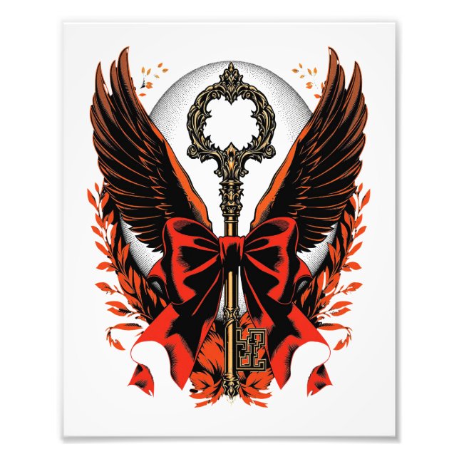 Gothic Velvet Bow Key with Wings & Moon Photo Print (Front)