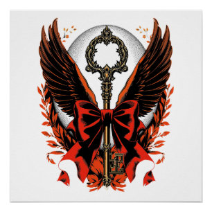 Gothic Velvet Bow Key with Wings & Moon Poster