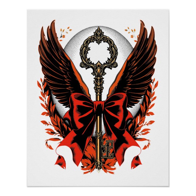 Gothic Velvet Bow Key with Wings & Moon Poster (Front)