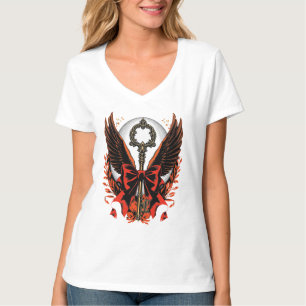 Gothic Velvet Bow Key with Wings & Moon T-Shirt