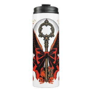 Gothic Velvet Bow Key with Wings & Moon Thermal Tumbler
