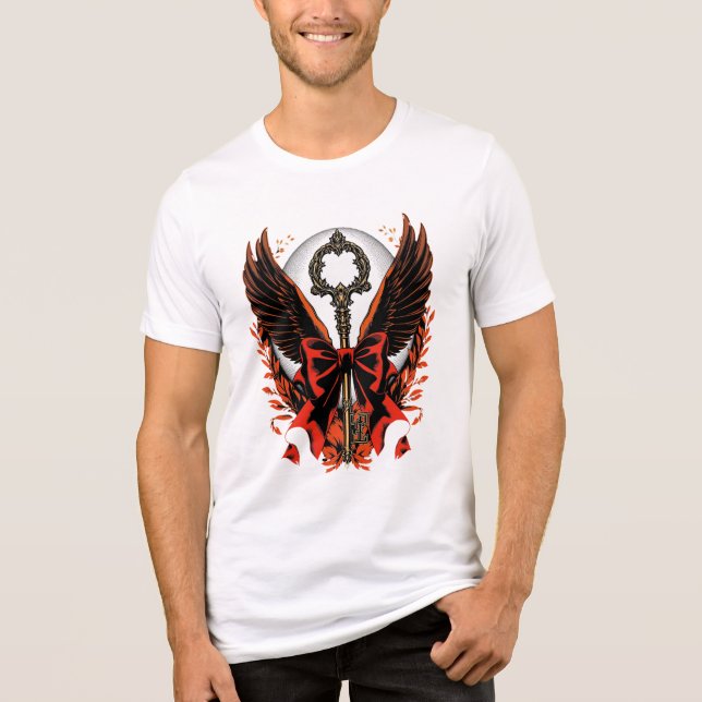 Gothic Velvet Bow Key with Wings & Moon Tri-Blend Shirt (Front)
