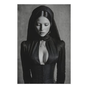 Gothic Velvet Hooded Portrait Closed Eyes Poster