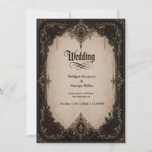 Gothic Victorian Baroque Mediaeval Gold Wedding Invitation