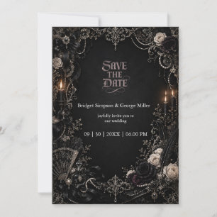 Gothic Victorian Baroque Rose Pearl Wedding Invitation