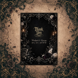 Gothic Victorian Baroque Rose Pearl Wedding  Thank You Card