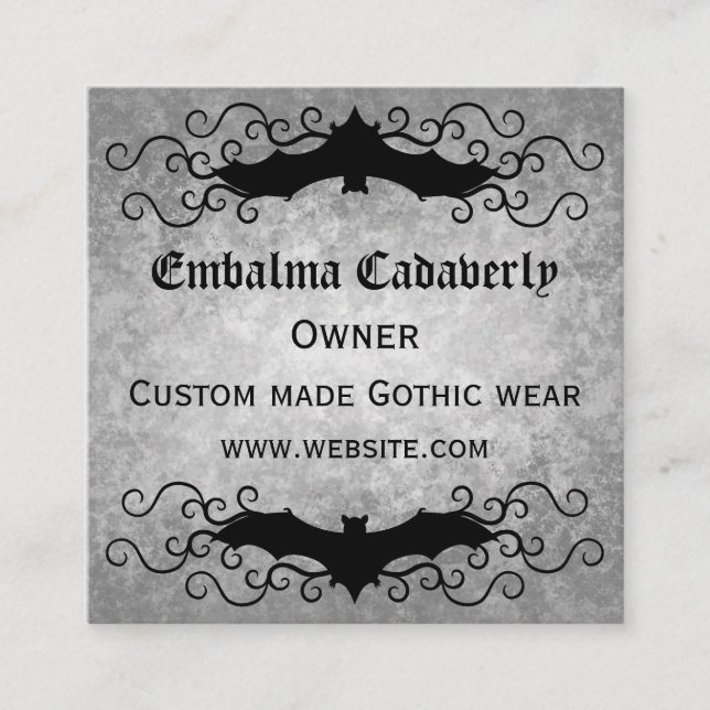 Gothic Victorian bat with swirls beautiful Square Business Card (Front)