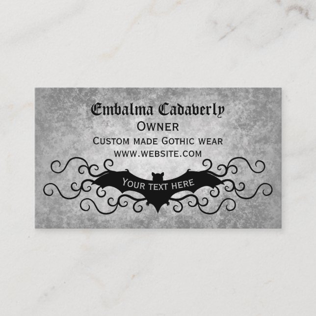 Gothic Victorian bat with swirls professional Business Card (Front)