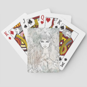 Gothic Victorian beauty witch with raven Playing Cards