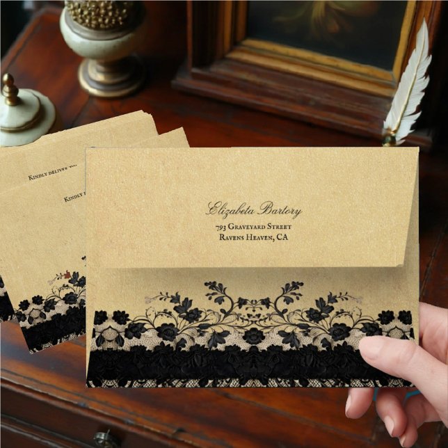 Gothic Victorian Black Flower Lace Envelope (Creator Uploaded)