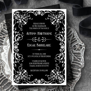 Gothic Victorian Black White Wedding Invitation