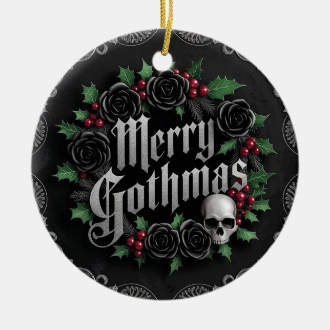 Gothic Victorian Christmas Design - Dark Elegance Ceramic Tree Decoration (Front)