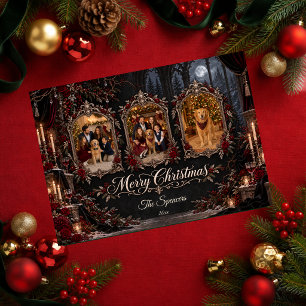 Gothic Victorian Christmas Family Photo Collage Holiday Card