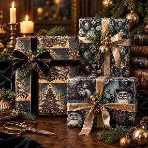 Gothic Victorian Christmas Vintage Dark Academia Wrapping Paper Sheet