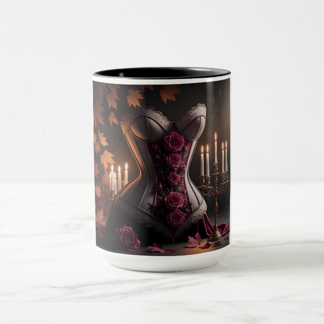 Gothic Victorian Corset Purple Roses Fall Autumn Mug (Center)