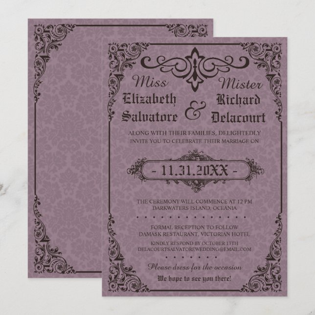 Gothic Victorian Damask Wedding Invites (Front/Back)