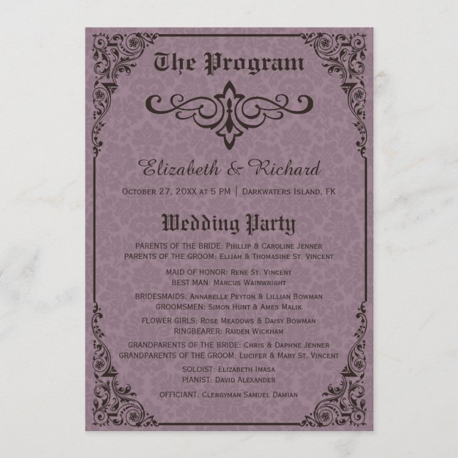 Gothic Victorian Damask Wedding Programs Programme (Front)
