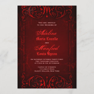 Gothic Victorian Deep Red Wedding Invitation