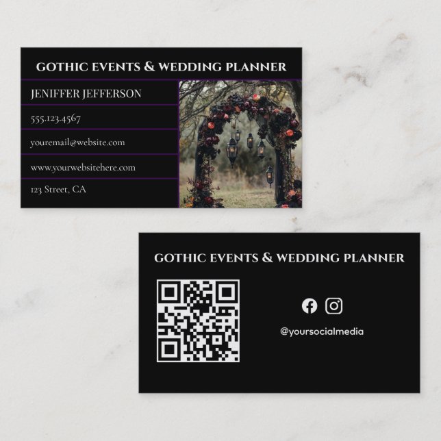 Gothic Victorian event & wedding planner Business Card (Front/Back)