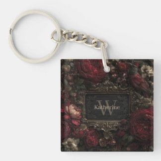 Gothic Victorian Frame with Dark Red Roses Key Ring