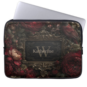 Gothic Victorian Frame with Dark Red Roses Laptop Sleeve