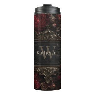 Gothic Victorian Frame with Dark Red Roses Thermal Tumbler