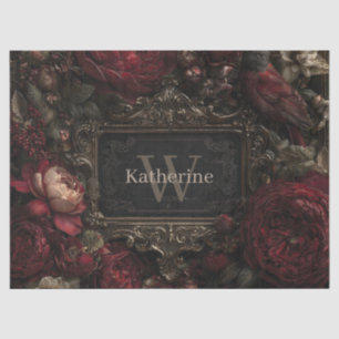 Gothic Victorian Frame with Dark Red Roses Tissue Paper