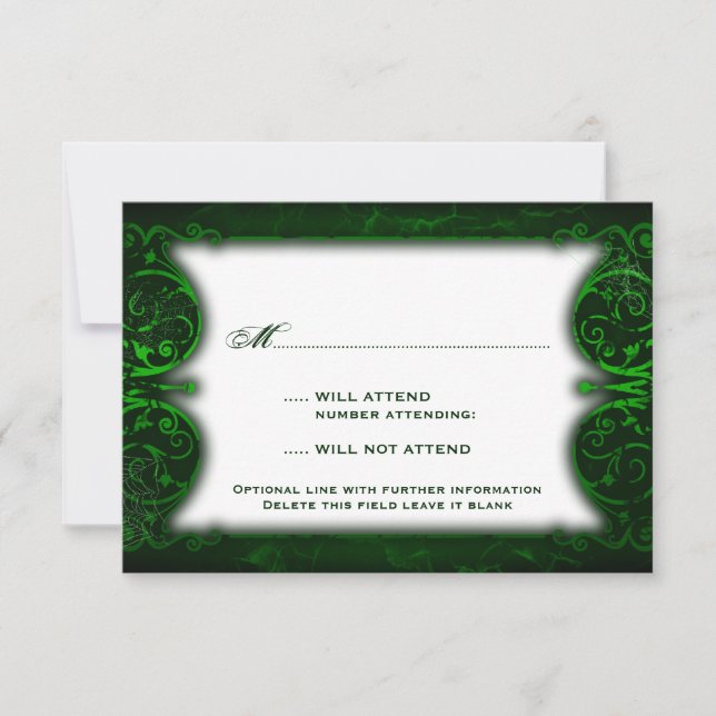 Gothic Victorian Ghoulish Green RSVP Card (Front)