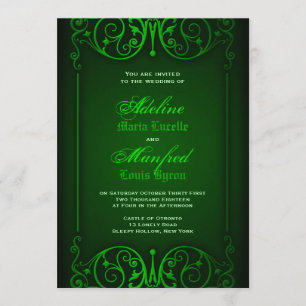 Gothic Victorian Ghoulish Green Wedding Invitation