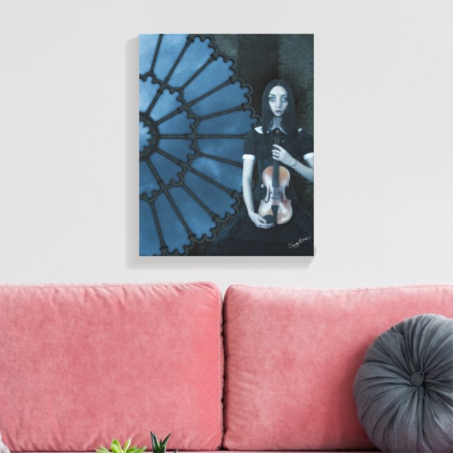 Gothic Victorian Girl Holding Violin Dark Fantasy  Canvas Print (Insitu(LivingRoom))