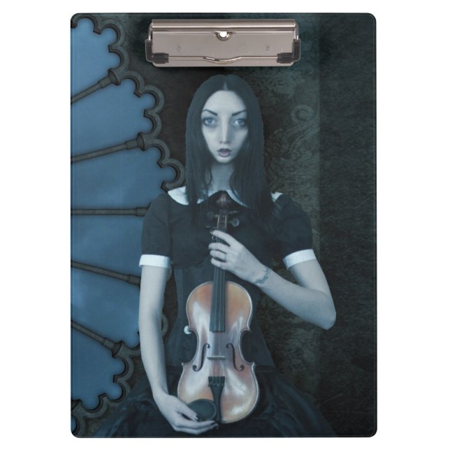 Gothic Victorian Girl Holding Violin Dark Fantasy  Clipboard (Front)