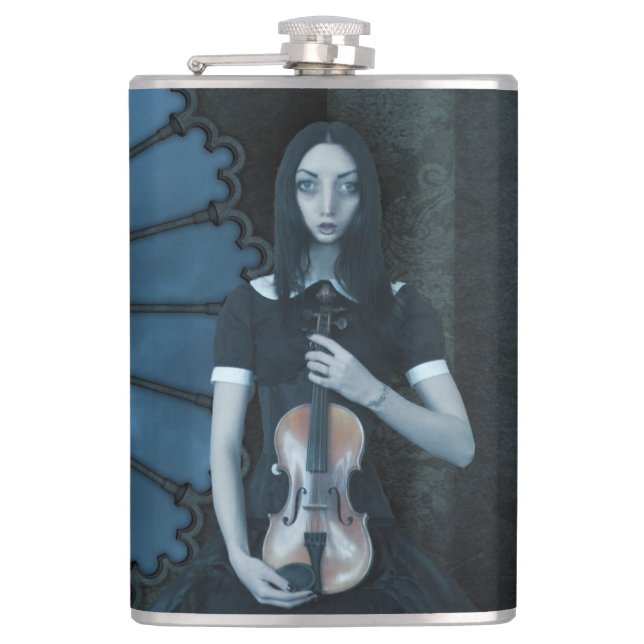 Gothic Victorian Girl Holding Violin Dark Fantasy  Hip Flask (Front)