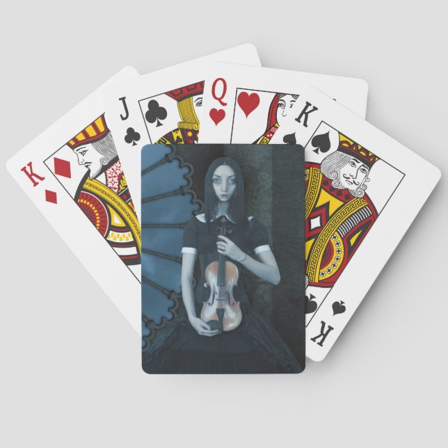 Gothic Victorian Girl Holding Violin Dark Fantasy  Playing Cards (Back)