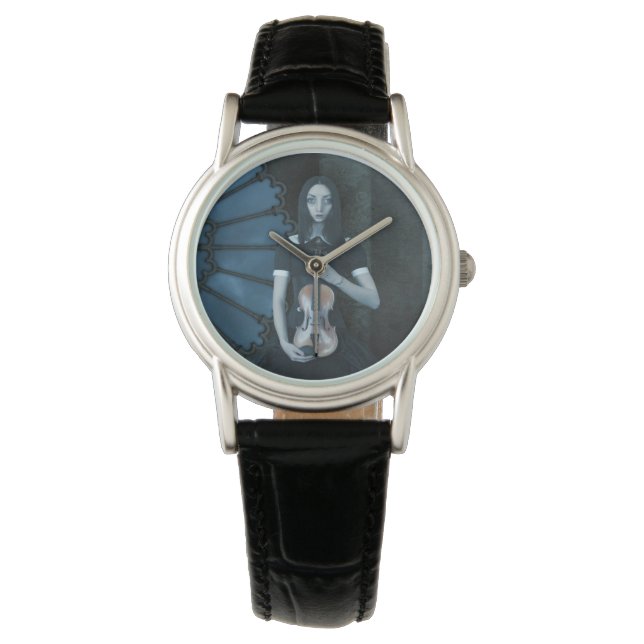Gothic Victorian Girl Holding Violin Dark Fantasy  Watch (Front)