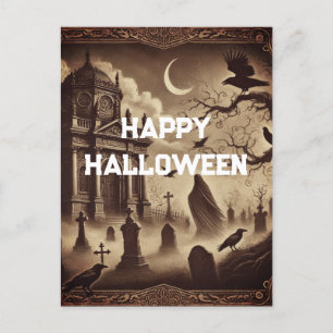 Gothic Victorian Graveyard Happy Halloween Holiday Postcard