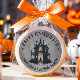 Gothic Victorian Haunted House Happy Halloween Classic Round Sticker