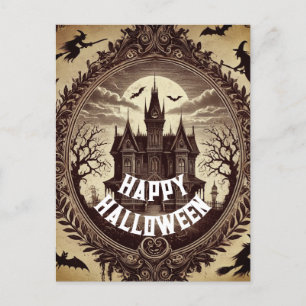 Gothic Victorian Haunted House Happy Halloween Holiday Postcard
