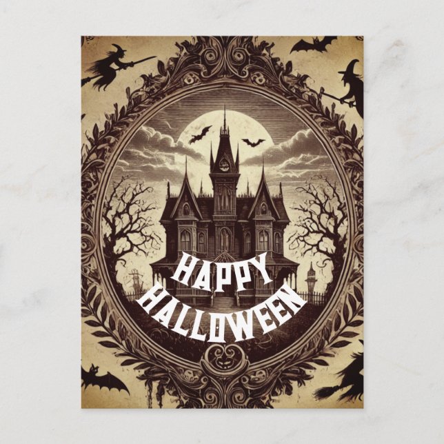 Gothic Victorian Haunted House Happy Halloween  Holiday Postcard (Front)