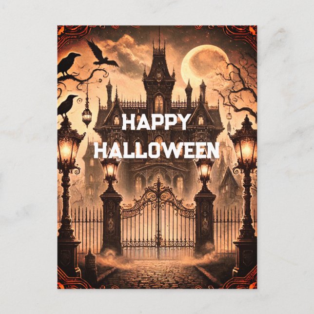 Gothic Victorian Haunted House Vintage Halloween  Postcard (Front)