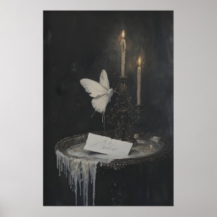 Gothic Victorian Letter White Moth Insect Art Dark Poster