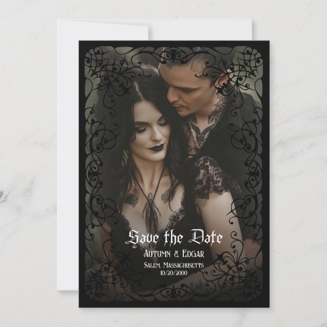 Gothic Victorian Photo Wedding Save the Date Invitation (Front)