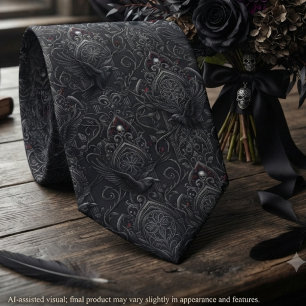 Gothic Victorian Raven Damask Tie