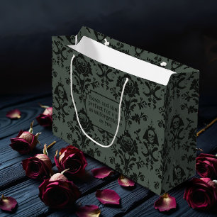 Gothic Victorian Skull & Rose Damask Gift Bag