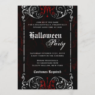 Gothic Victorian Spooky Black Red Halloween Party Invitation