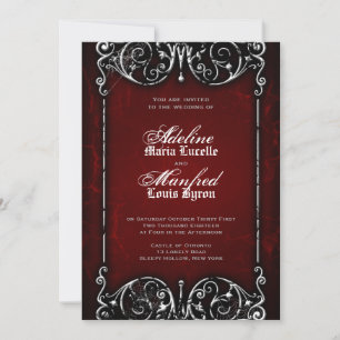 Gothic Victorian Spooky Red, Black & White Wedding Invitation