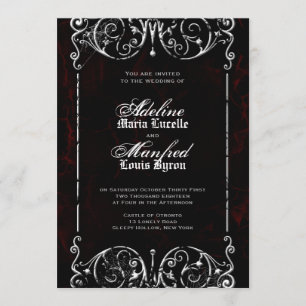 Gothic Victorian Spooky Red, Black & White Wedding Invitation
