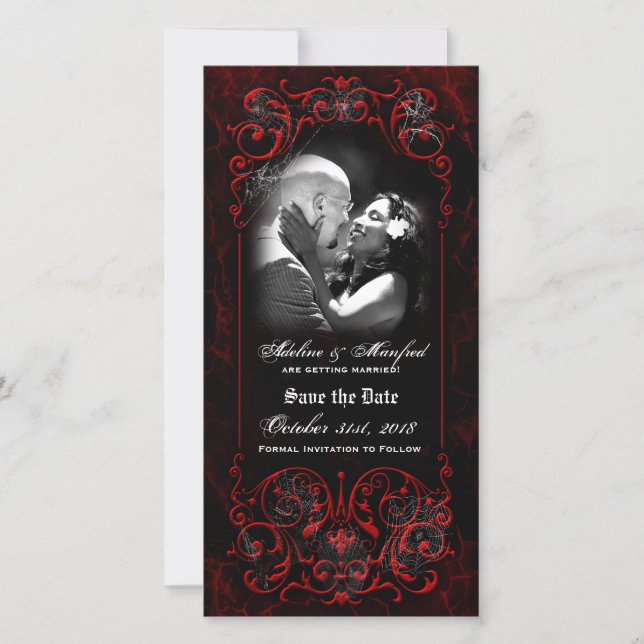 Gothic Victorian Spooky Red Custom Save the Date (Front)