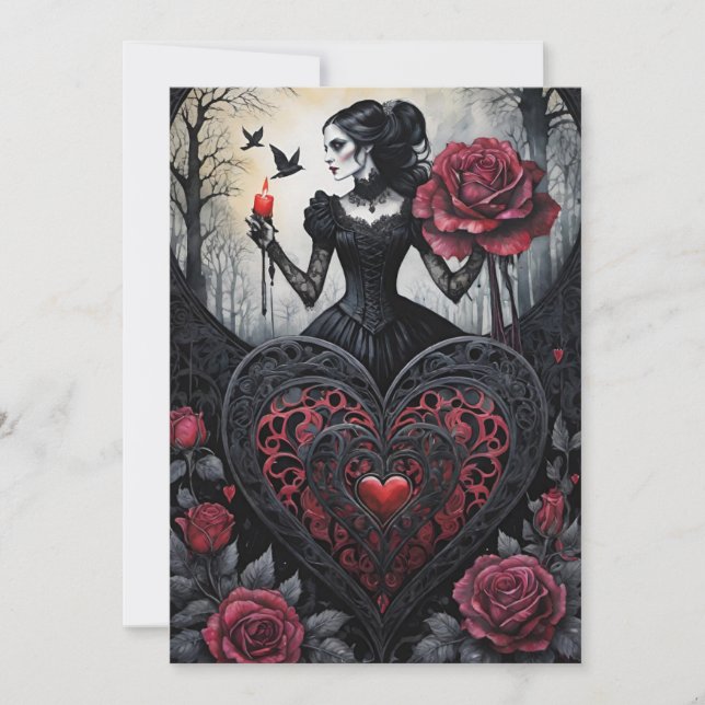 Gothic Victorian Valentine's Day Hearts Roses Holiday Card (Front)