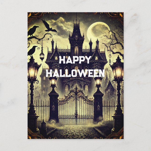 Gothic Victorian Vintage Happy Halloween  Holiday Postcard (Front)